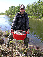 Хариус, пойманный на реке Большой Чивыркуй. Озеро Байкал, июнь 2004 года.